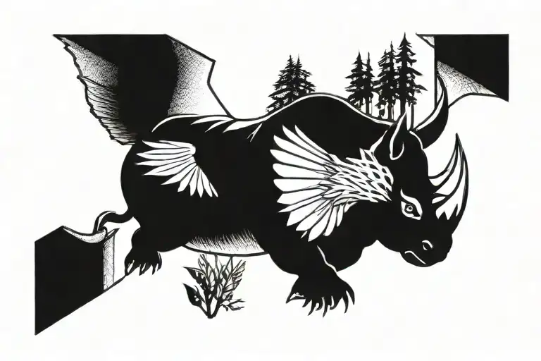 Rhino And Owl Flying