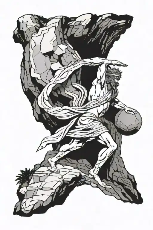 Ancient Greek King Pushing Boulder Up A Mountain