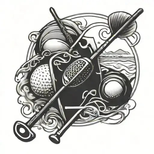 Golf Club And Fishing Rod Crossed