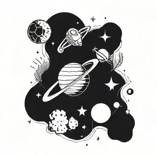 A Tattoo Design Featuring Elements Related To Astronomy And Space Exploration