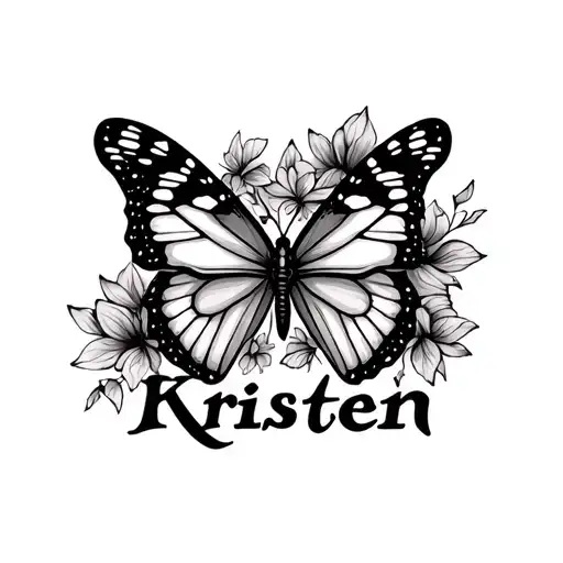 Generate Me A Tattoo With A Butterfly And The Name Kristen In Graffiti Letters As One
