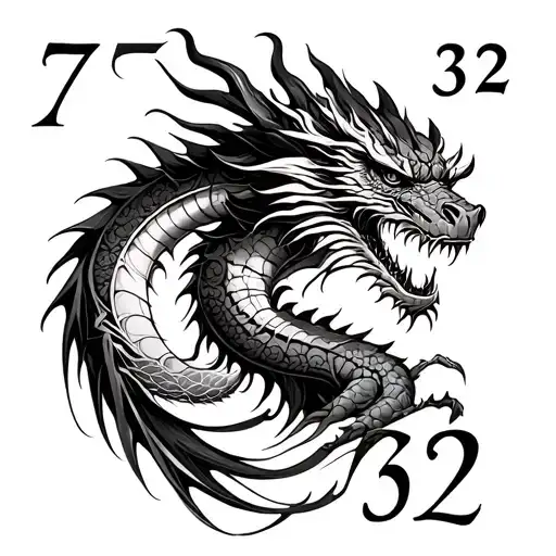 Intricate Dragon Design Incorporating The Numbers 732 In The Background