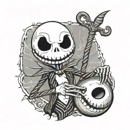 Jack Skellington Holding A Stitch Doll