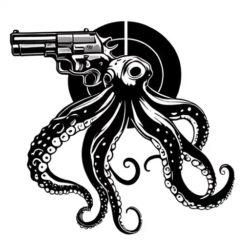 A Shooting Range Target With An Octopus Tentacle Holding A Gun