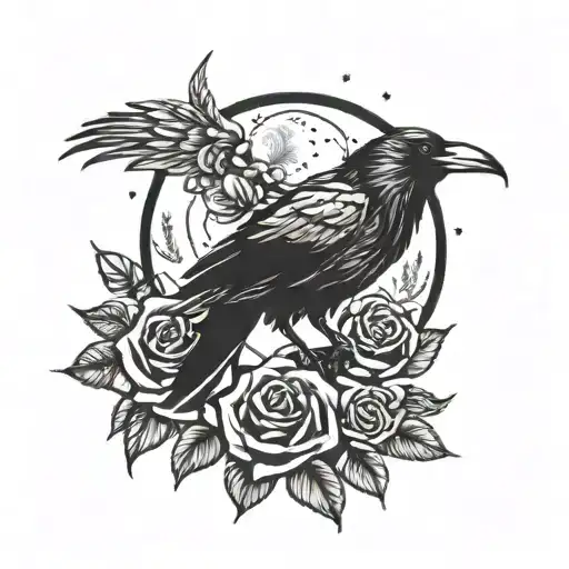 Raven And Roses With Moon Fore Arm
