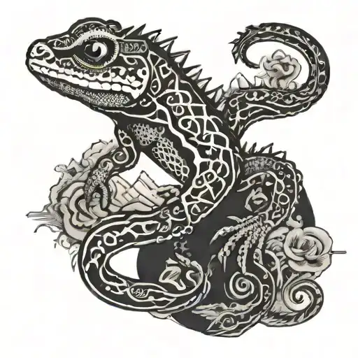 Gecko With Mountain Design Incorporating Elements