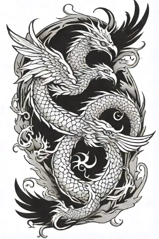 Phoenix Fight With Dragon Flying