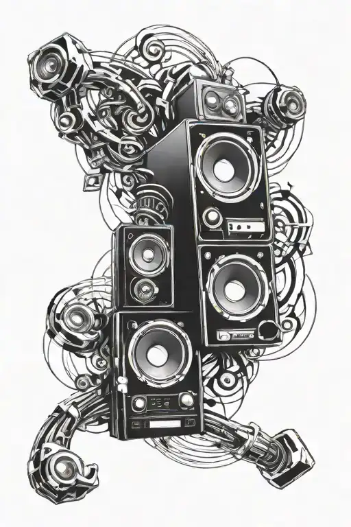 Computer Music Blocks Swirling Around Forearm With Speakers