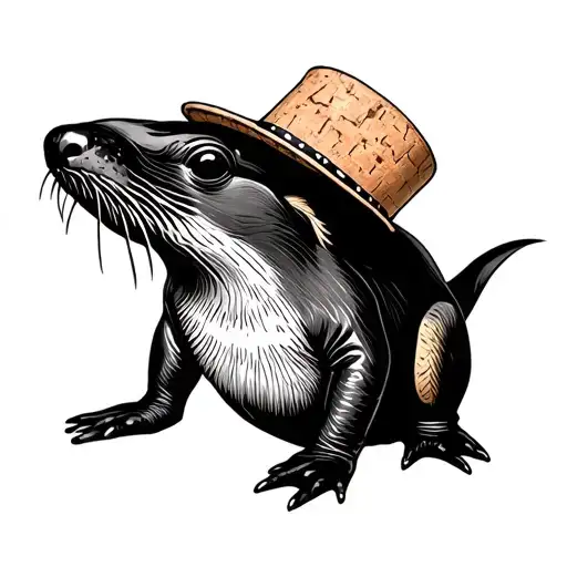 Platypus Wearing Australian Cork Hat Sitting