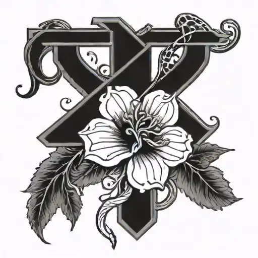 A Cross With Like A Flower Vines Growing On And Around It Or A Snake Slithering Across It