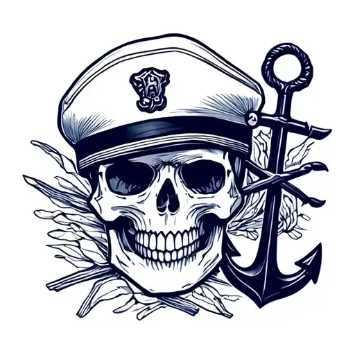 Skull With Sailor Hat And Navy Anchor