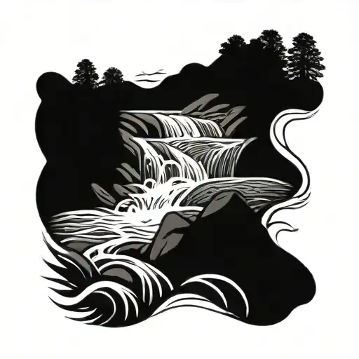 Flowing River With Waterfall Cascading