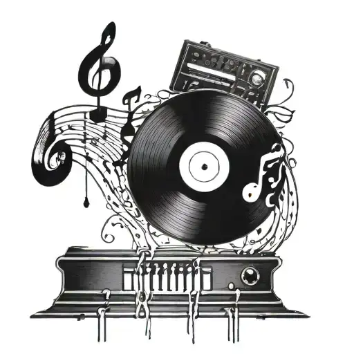 One Half Of Vinyl Record Symbolizing My Favorite Music With Musical Notes Falling