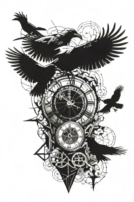 Geometric And Crows And Broken Clock