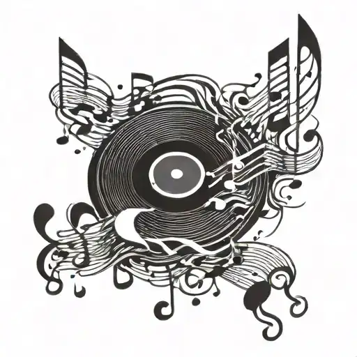 Vynyl Disk With Melting Musical Notes