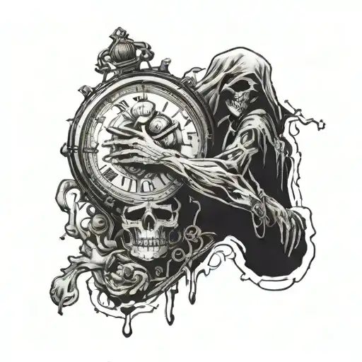 Death With A Watch In His Hands And Holds It In His Hands