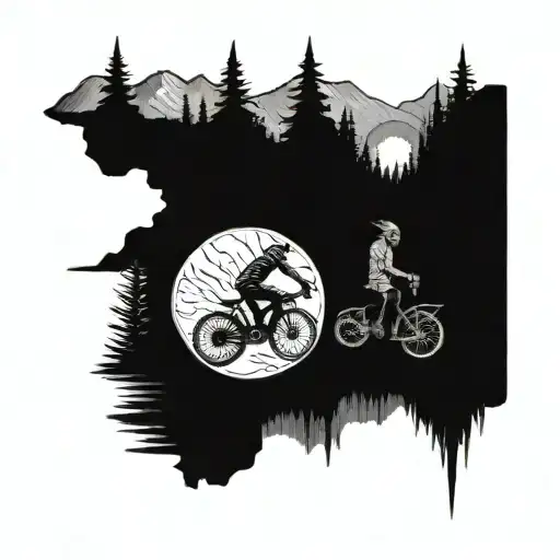 Shiva Trishul And Motor Cycle Path Through Mountains And Forest