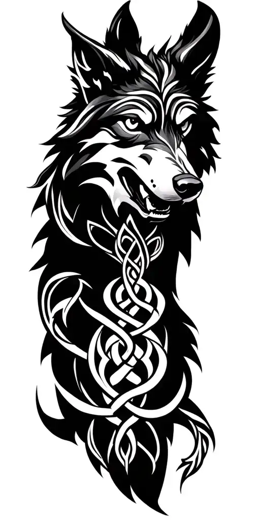 Celtic Wolf With Amour Tribal
