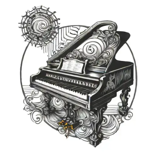 Upright Piano Framed By Circle