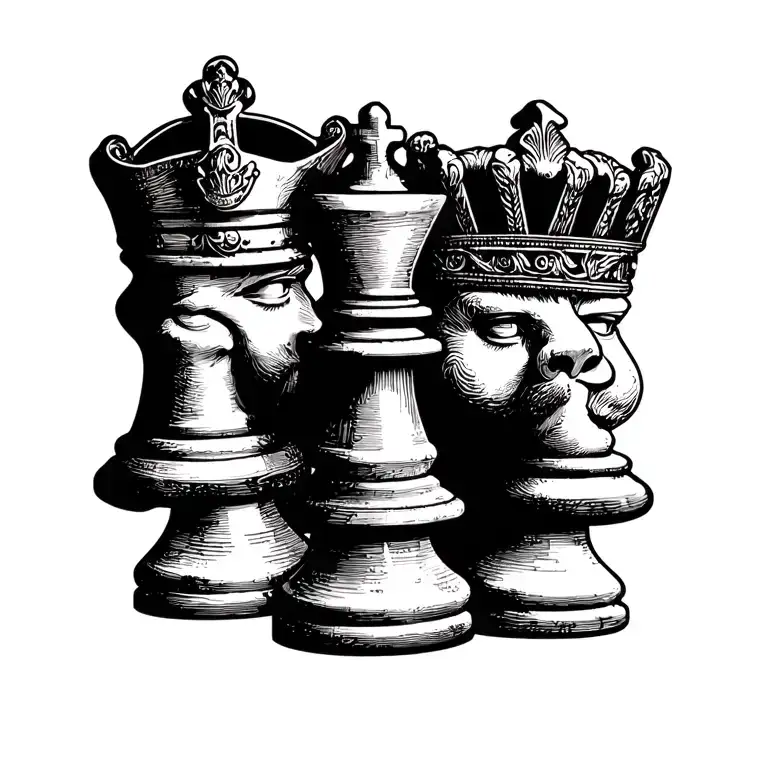 King And Queen Chess Pieces With M & T