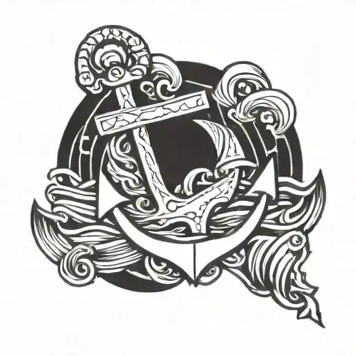 Anchor With Waves Ocean Theme
