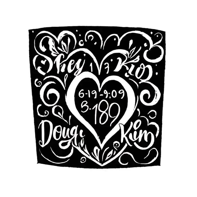 Simple Heart Outline With Anniversary Date 6-19-09 And Doug & Kim