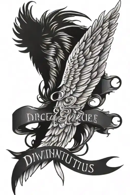 Angel Wings With The Words Divinitus Protegere