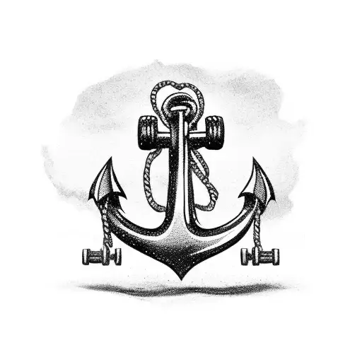 An Anchor Holding A Dumbbell