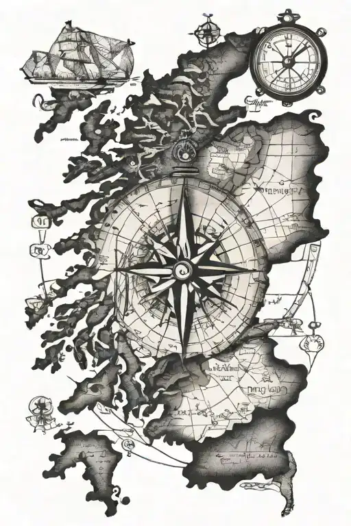 An Old Compass Pointed Out A Map Of Scotland