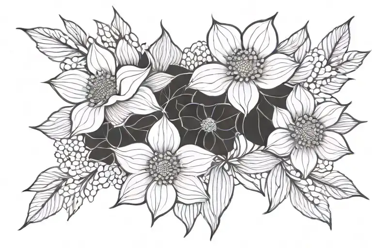4 Flowers With Clear Lines And Gyometry