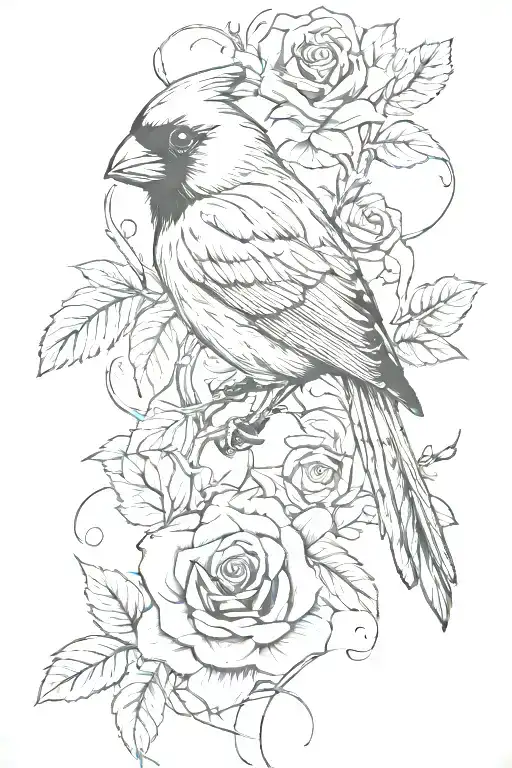 Cardinal With Rose And Vines Wrapped