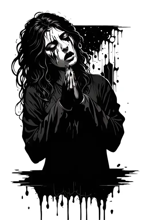 Woman Crying Tears Of Blood While Praying With Surrounding