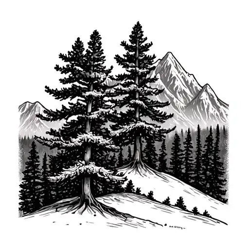 Pine Trees And Mountains
