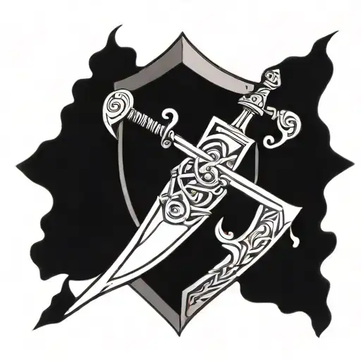 Viking Sword And Shield With Family Symbol On It
