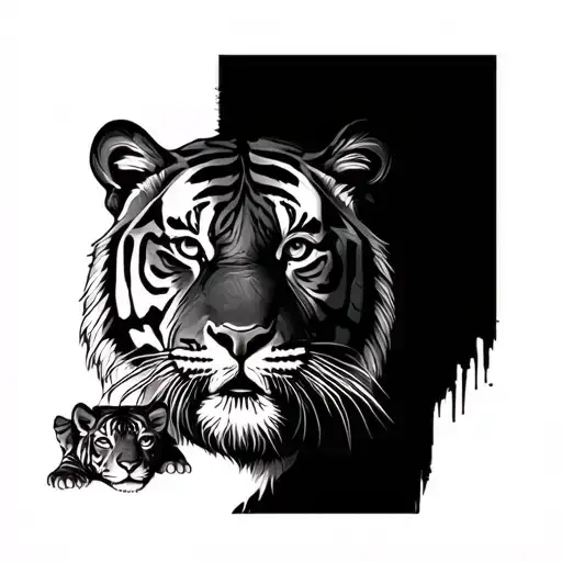 Tiger With 2 Sons With A Father Tribute