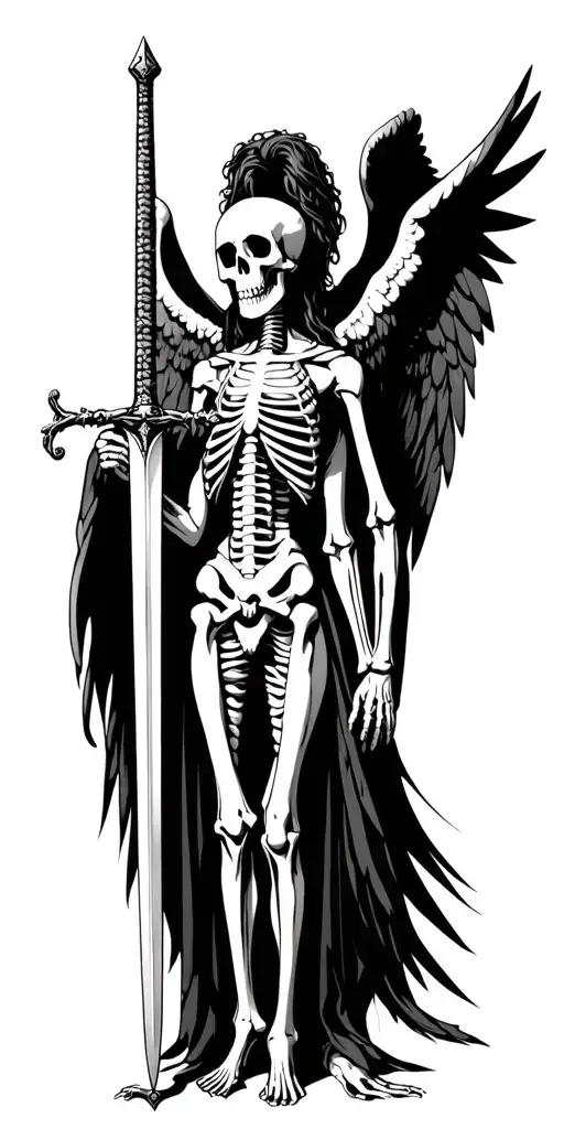 Skeletons And Angel Holding A Sword
