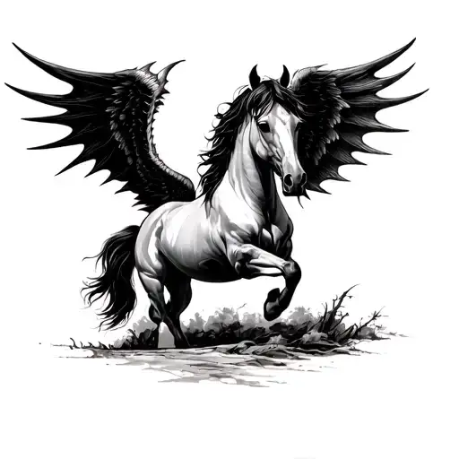 Horse With Open Demon Wings