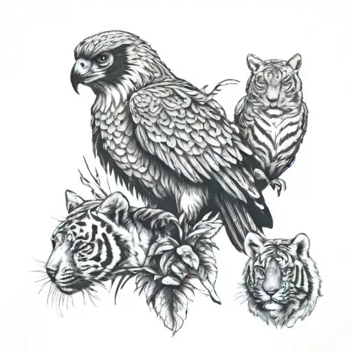 Peregrine Falcon And Tiger Surround In Animals