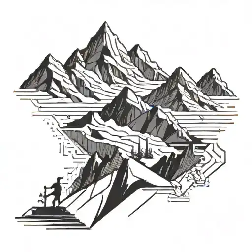 A Geometric Mountain Range With A Runner Silhouette In The Foreground