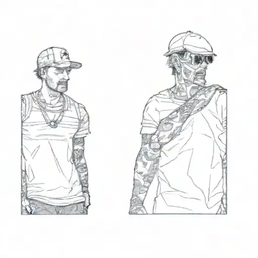 Two Men Standing Next To A Car