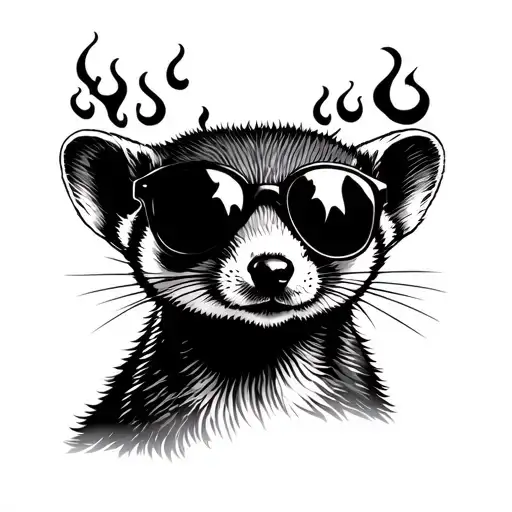 Stoat With Sunglasses And Flames In The Background