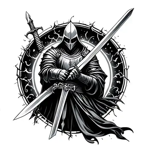 Knight Holding Sword Going Dark