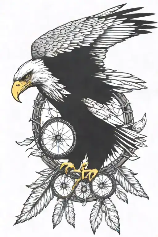 Bald Eagle Holding A Dream Catcher In Claws
