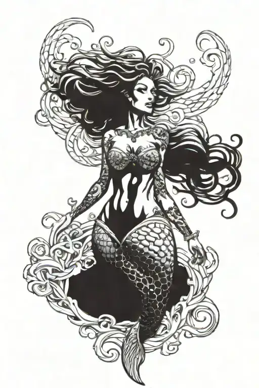 Tattoo Full Body Mermaid Medusa Head On Hips Waist