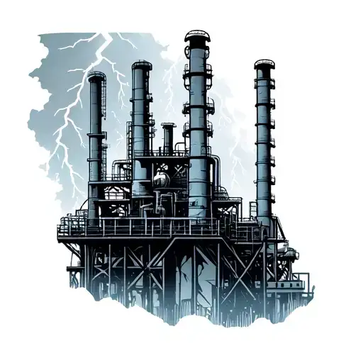 Oil Refinery With Lightning