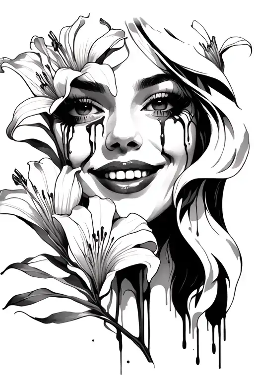 Lilies Woman Smiling With Tears And Blood In The Smile