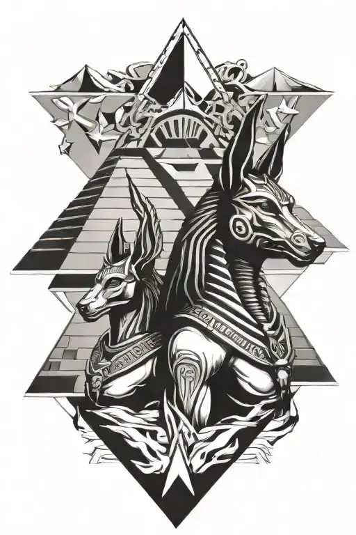 Anubis And Horus And Pyramid Emerging