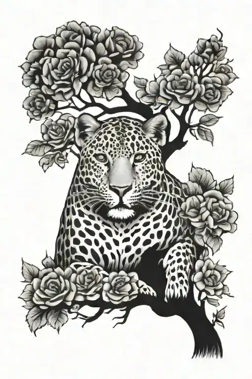 Tree With Flowers And A Leopard Surrounded