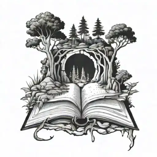 Open Book With A Cave And Surronding Forest Scene