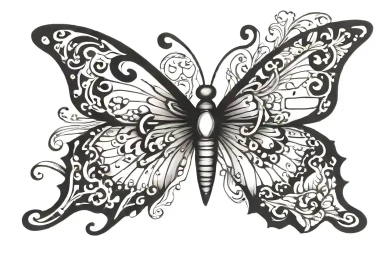 Butterfly Tattoo Containing The Letter M Joined Together